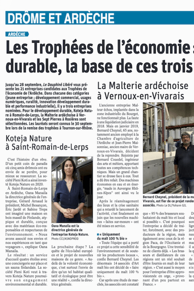 Kotéja Nature lauréat du trophées de l'économie ardéchoise - Actualité d'un gite insolite en Ardèche